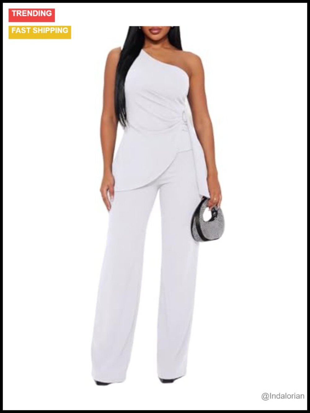 2 Piece Pants Suit One Shoulder Top Business Work Set